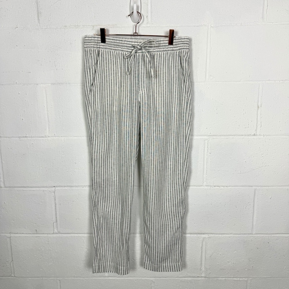 Gap Womens‎ Easy Pant SZ XS Linen Blend Tie Waist Striped Coastal Beach Nautical